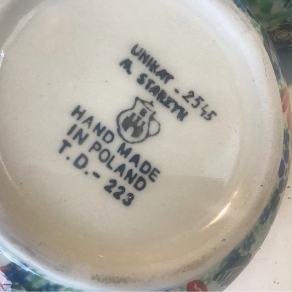 Polish Pottery Unikat Condiment Bowls Handled Floral - Picture 4 of 8